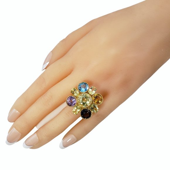 Vintage 14 Karat Yellow Gold and Gemstone Ring Size 8.25 GAI Certified #12081 - Picture 7 of 9